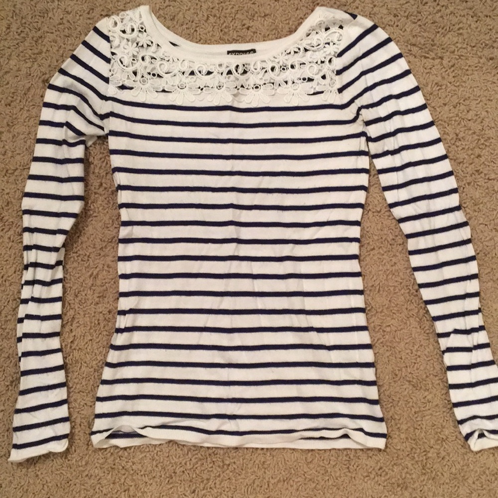 Express White and Navy Striped Sweater